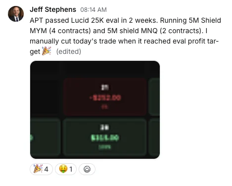 Member Jeff Stephens: APT passed a Lucid 25K eval in 2 weeks